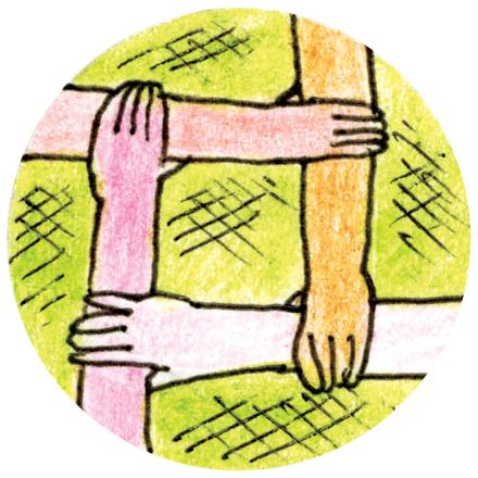 Illustration: 3 Hände welche sich gegenseitig anfassen
