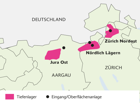 Karte der möglichen Endlager-Standort-Regionen in der Schweiz