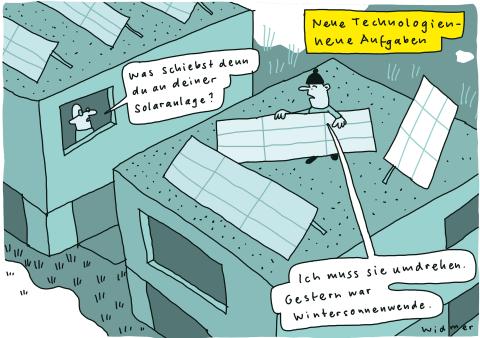 Cartoon von Ruedi Widmer zur Solaroffensive