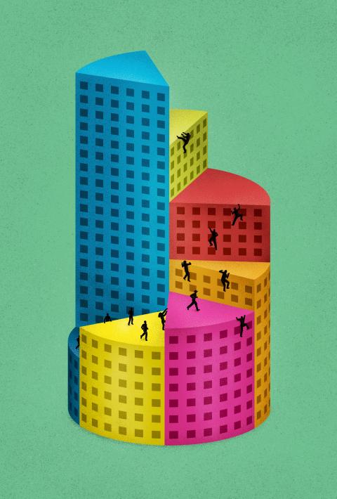 Illustration zum Wohnungsmarkt (Häuser als Säulengrafik)