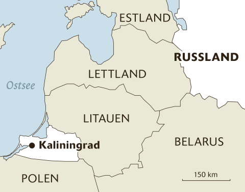 Karte von der russischen Exklave Kaliningrad und Nachbarländer