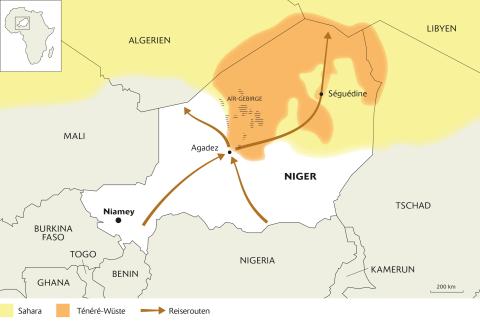 Karte: Fluchtrouten im Niger und umliegende Länder