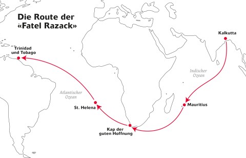 Weltkarte: die Route der «Fatel Razack»