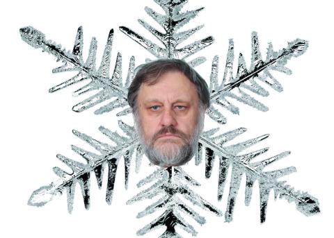 Fotomontage: Slavoj Zizek auf einem Schneestern