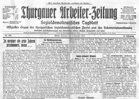 Ausschnitt aus der Titelseite der «Thurgauer Arbeiter Zeitung», 1927