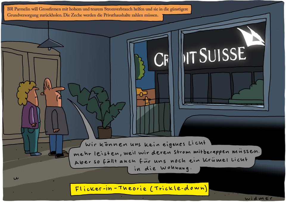 Cartoon von Ruedi Widmer zur Stromknappheit