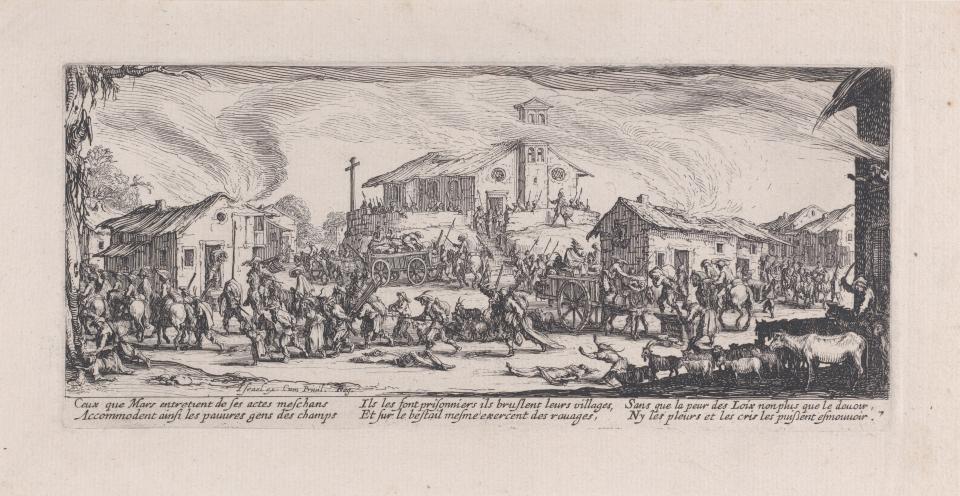 Radierung: Jacques Callots «Pillage et incendie d’un village» von 1633