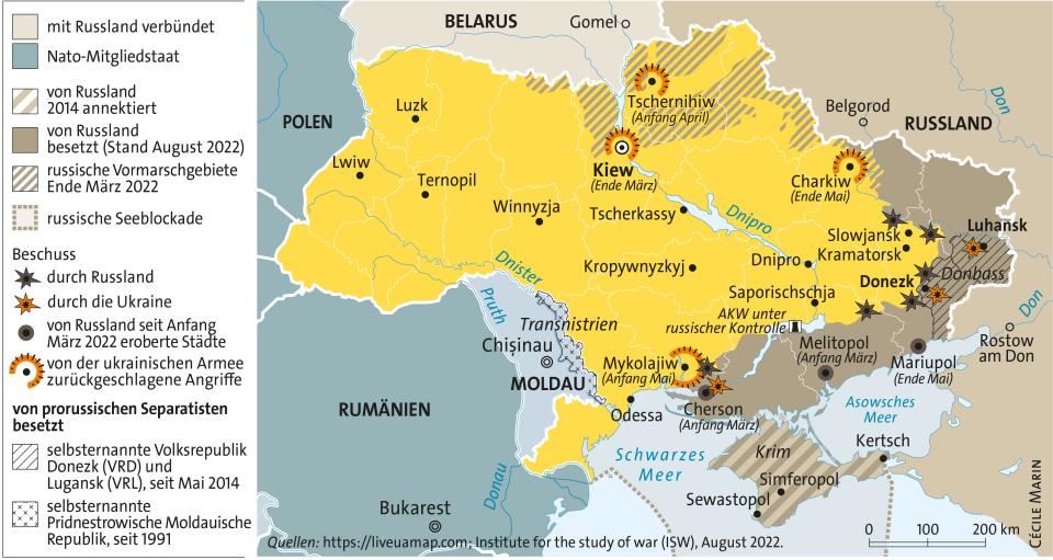 Karte zum Frontverlauf in der Ukraine