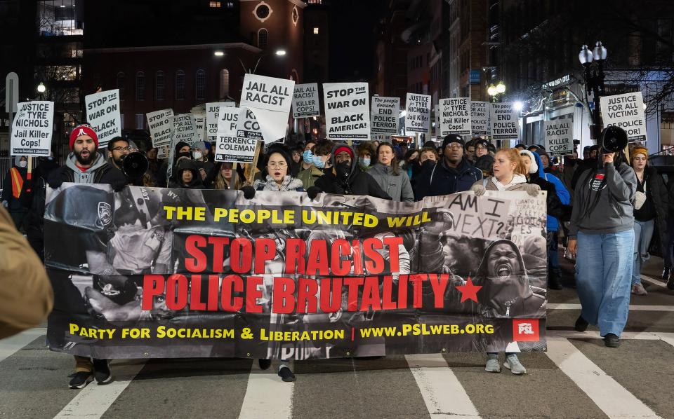 Demonstration am 27. Januar in Boston: Banner mit der Aufschrift «Stop Racist Police Brutality»