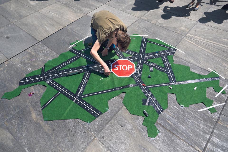 Aktion gegen den Ausbau von Autobahnen Ende Mai in Bern