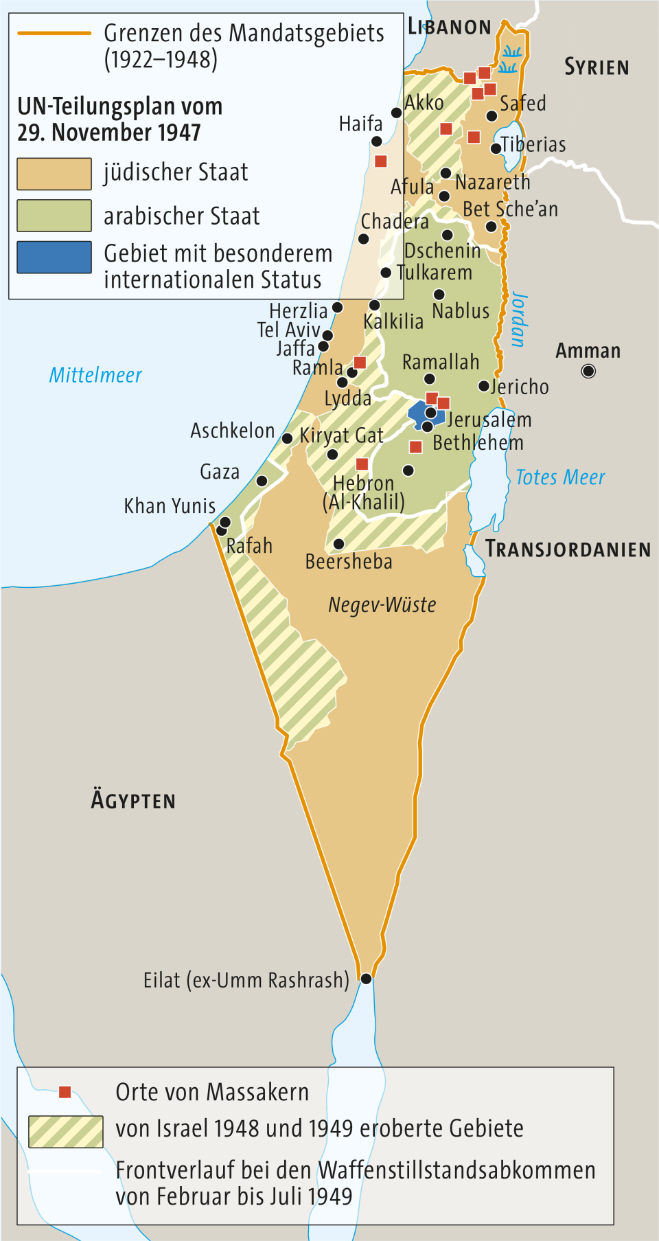 Karte von Israel/Palästina zum UN-Teilungsplan von 1947