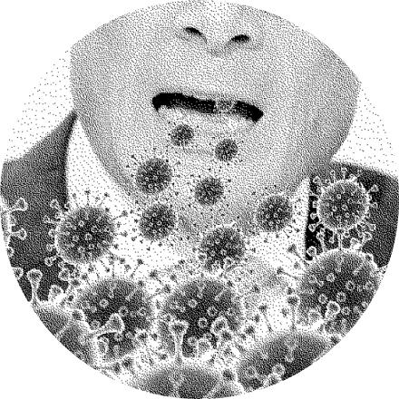 Fotomontage: Coronaviren entspringen dem Mund von Roger Köppel