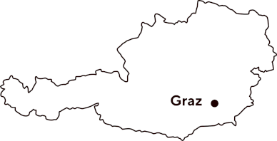 Karte von Österreich, wo die Stadt Graz eingezeichnet ist
